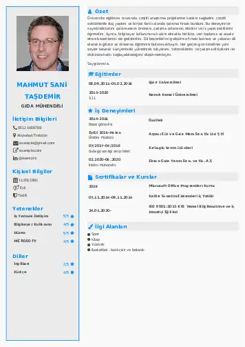 Gıda Mühendisi CV Örnekleri cv indir